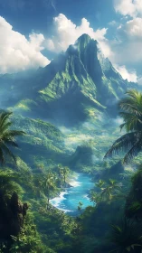 Lush Tropical Paradise With Majestic Mountain Peak