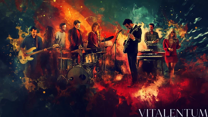 Dynamic indie band framed by explosive abstract color