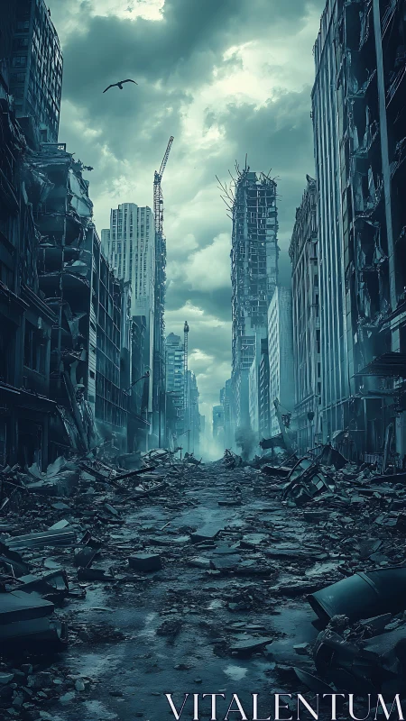 Shattered city street invites quiet reflection after the storm