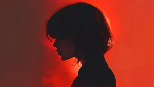 Silhouette of woman against intense red background.