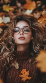 Cozy autumn portrait in swirling leaves and gentle light.