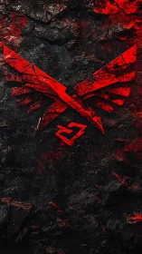 Shattered crimson wings emblem on scorched stone backdrop.
