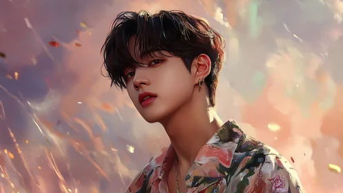 Soft-lit digital portrait of androgynous youth with painterly bokeh