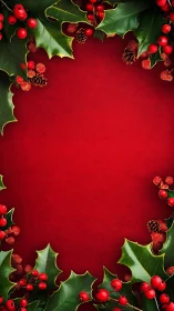 Christmas holly border frames rich red textured festive background