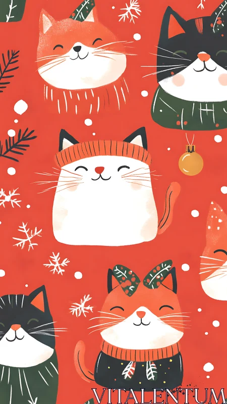 Holiday Cats in Festive Sweaters. Cheerful Christmas Pattern.
