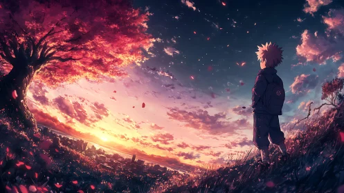 Sunset dreams unfold as a young traveler watches the sky