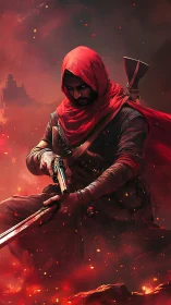 Scarlet rogue rests in embers, ready for the next battle