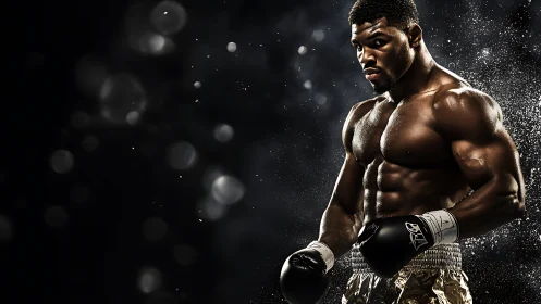 Professional Boxer in Dramatic Ring Combat Ready Stance