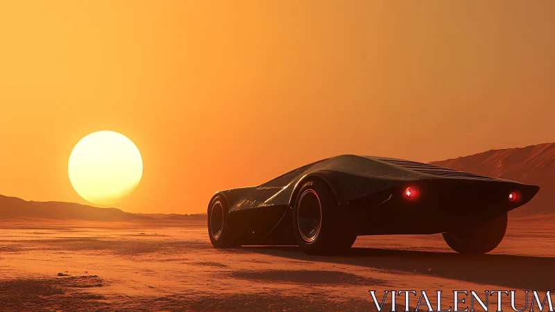Solar-drenched future racer stalks a desert horizon.