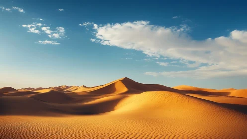 Golden desert dunes under clear sky show sculpted light gradients