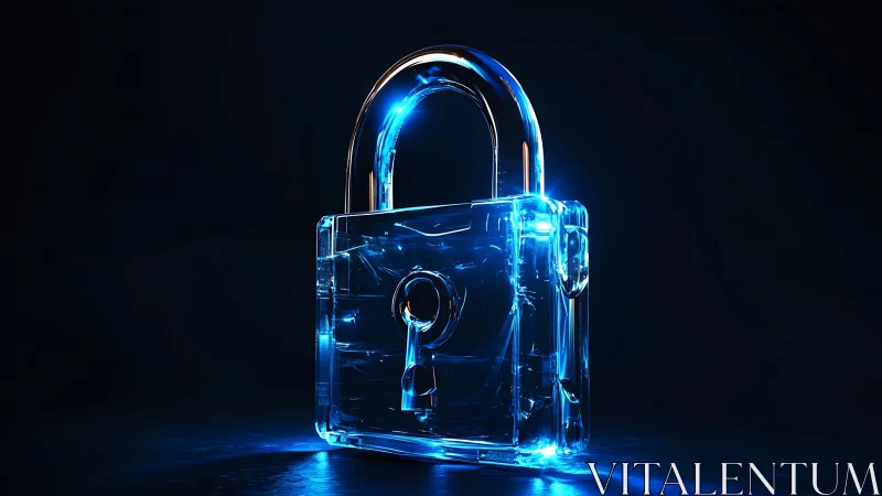 Glowing glass padlock shining with calm digital security.