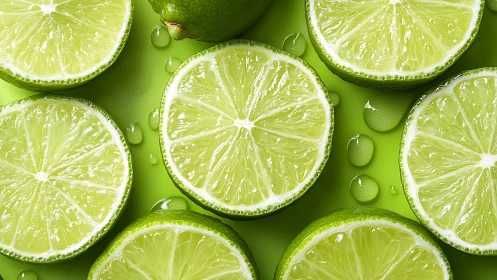 Glowing lime slices shine on a vivid green, refreshing backdrop