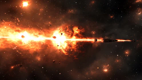 Starship unleashes searing beam through erupting sun field