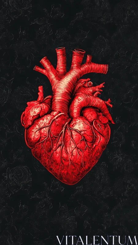 Anatomical Heart Illustration: Red Vascular System with Arterial Branching Architecture