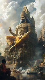 Colossal river god meditates while the temple becomes sky