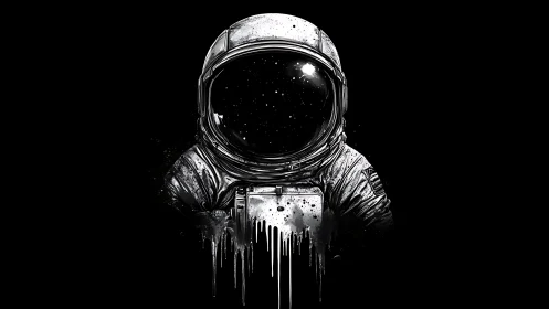 Astronaut portrait rendered in monochrome dripping ink style