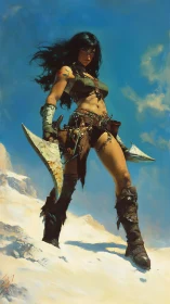 Fierce desert warrior stands ready with twin curved blades.