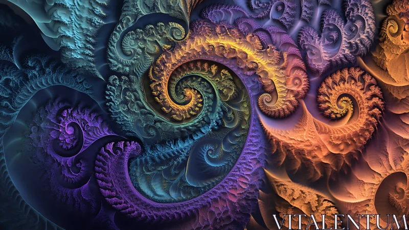 Fractal spiral forms swirl through luminous cosmic color fields.