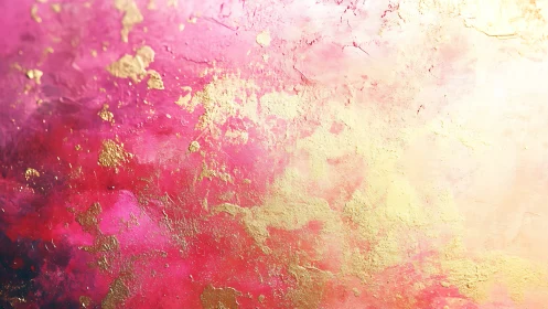 Iridescent magenta gradient with textured metallic gold pigment layering