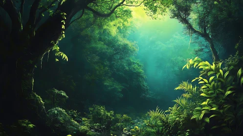 Enchanted Forest Glow: Where Sunlight Meets Emerald Wonder.