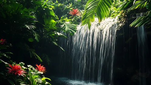 Secret jungle waterfall whispers through emerald curtains