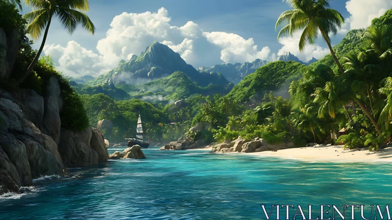 Paradise Revealed: Turquoise Cove Beneath Emerald Peak