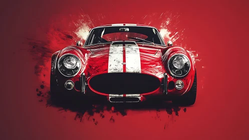 Red classic racer bursting from a bold painted storm.