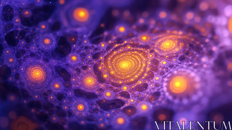 Cosmic firefly spirals glowing in a velvet violet void.