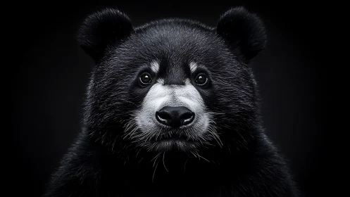 Black bear portrait under dramatic low key studio lighting.