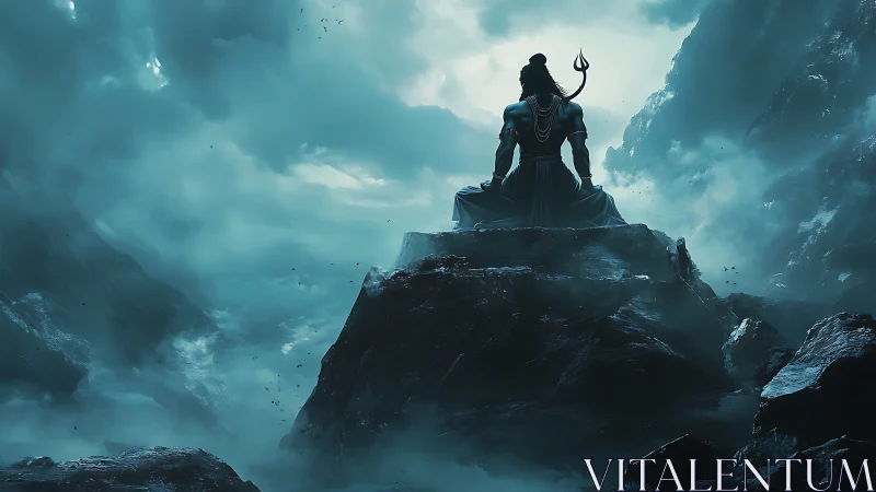 Stormlit Mountain Deity in Silent Ocean of Clouded Sky.