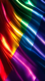 Vibrant rainbow pride flag ripples in luminous satin folds.