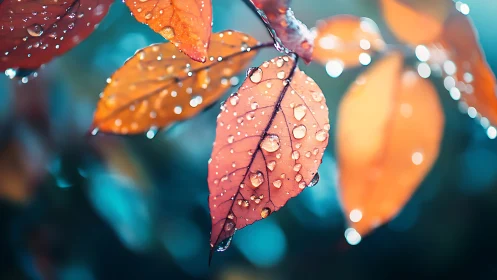 Macro study of wet autumn leaves with shallow depth-of-field bokeh