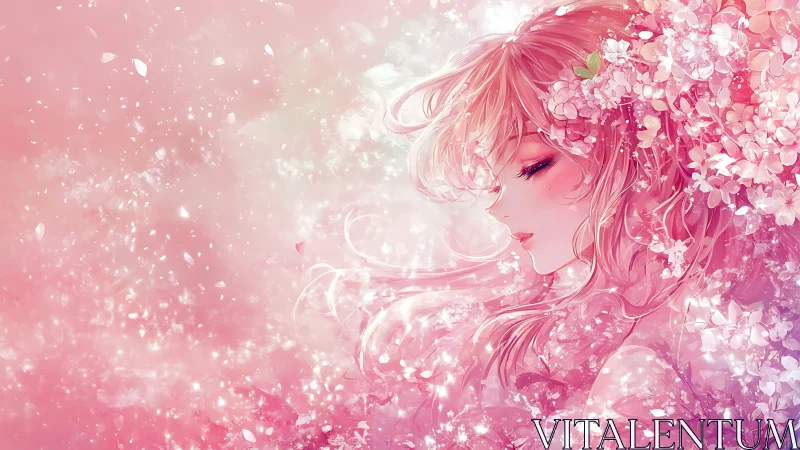 Dreamlike anime portrait blends floral textures and drifting light