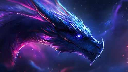 Starlit dragon glows with cosmic blues and vibrant magic light