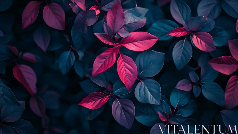Neon-tinted foliage glows against deep shadowed leaves.