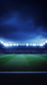 Stadium floodlights crown a glowing midnight football stage