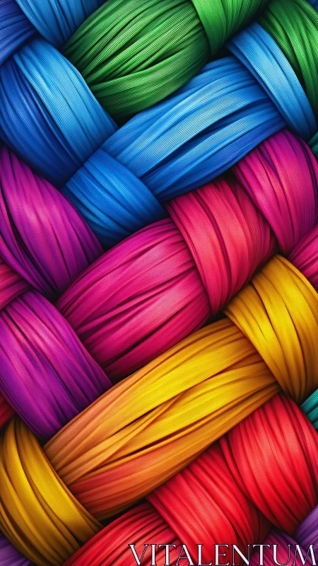 Interwoven multicolor synthetic strands in tight pattern.