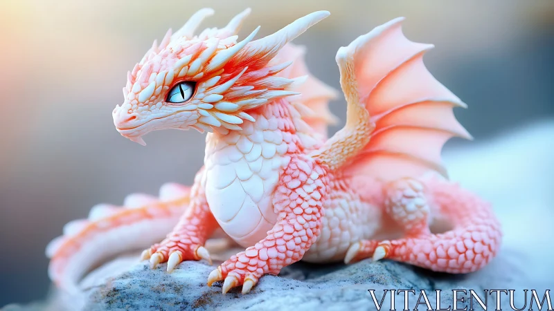 Gentle pastel dragon rests calmly in soft morning light