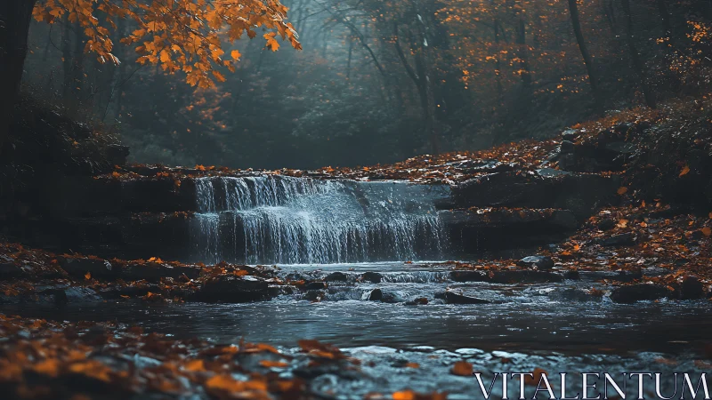 Autumn Waterfall Forest Stream.