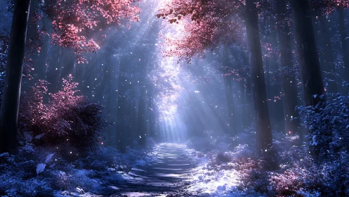 Enchanted Forest Path. Luminous Winter Passage.