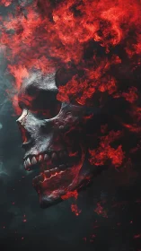 Fiery skull profile engulfed in red inferno flames.