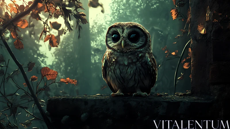 Enchanting Owl in Moody Forest at Dusk, Digital Art Style.