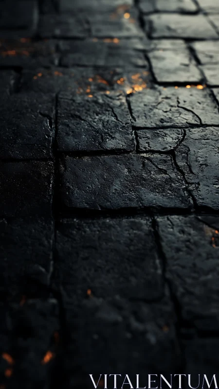 Wet Stone Pavement Surface at Dusk With Spark Reflections