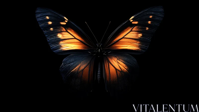 Luminous black butterfly wings reveal metallic amber iridescence