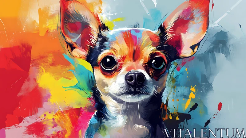 Vibrant chihuahua portrait against explosive color splashes.