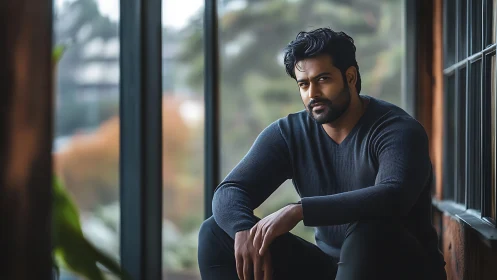 Soft afternoon light frames a thoughtful man by the window