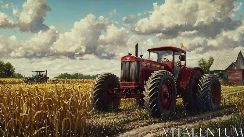 Bold red tractor rests proudly in a golden summer field