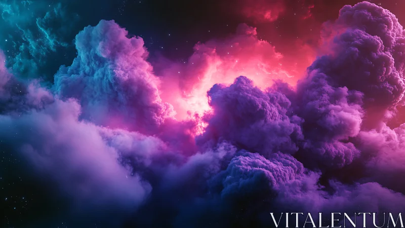Radiant nebula clouds glow in vivid pink and teal light