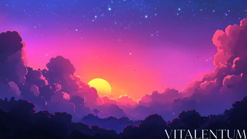 Dreamy sunset clouds glowing under a sparkling sky.