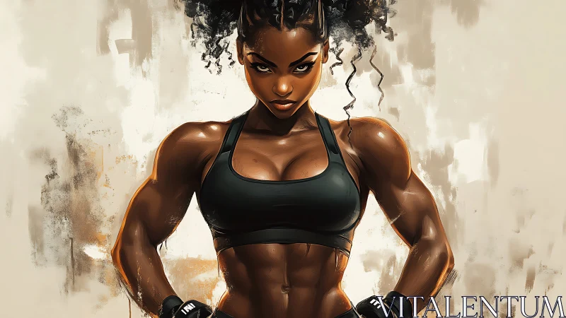 Muscular digital portrait of focused athletic woman in stance.